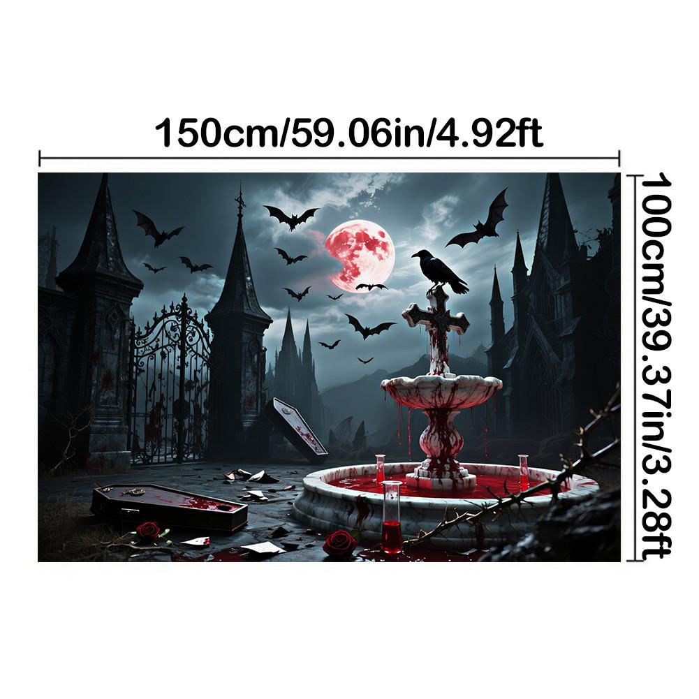 Red Full Moon,Crows,Castle,Bat Elements-Halloween Backdrop Tapestry for Party,Photography Booth,Festive Decor,Wall Decor