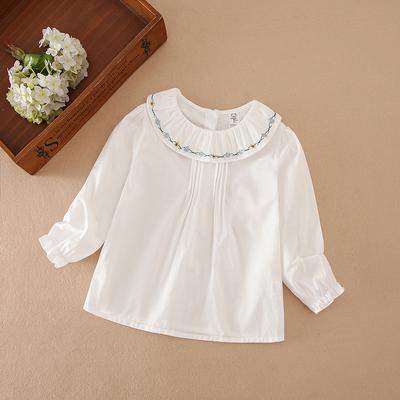 Baumwoll-Langarmshirt für Mädchen Alter 2-6 Hübscher Rüschenkragen Lässiger Stil Kinderkleidung