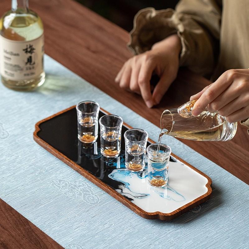 Antique Lacquer Resin Solid Wood Dry Brewed Tea Tray Household Minimalist Tea Table Hand Drawn Tray Tea Ceremony Accessories