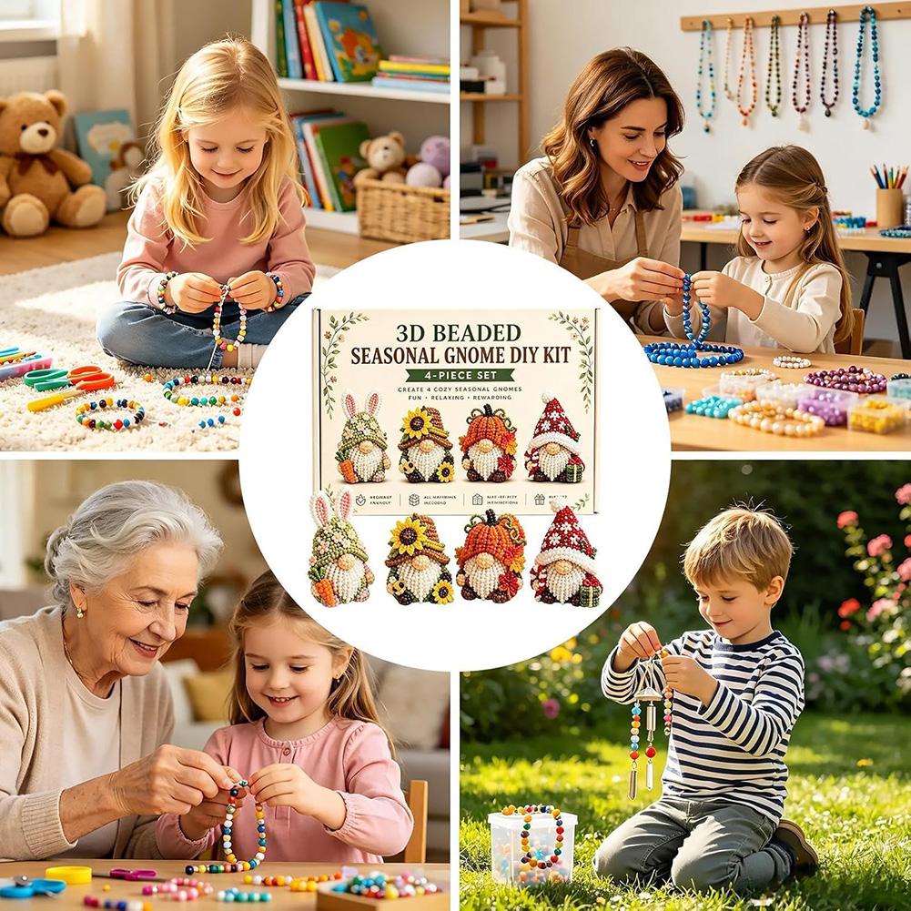 DIY 3D Gnome Bead Embroidery Set Complete Accessories Beadwork Crafts Kit for Crafting Enthusiasts Girls Women Teens Adults