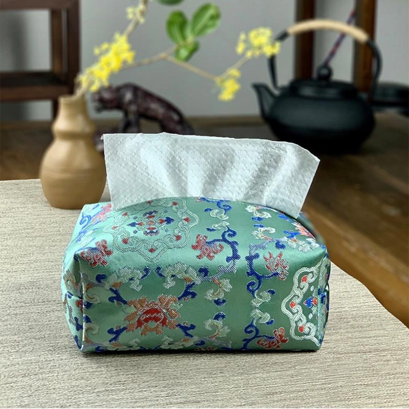Chinese-style Vintage Tissue Case Tissue Cover Fabric Drawing Box Living Room Bedroom Table Paper Storage Bag Household Desktop