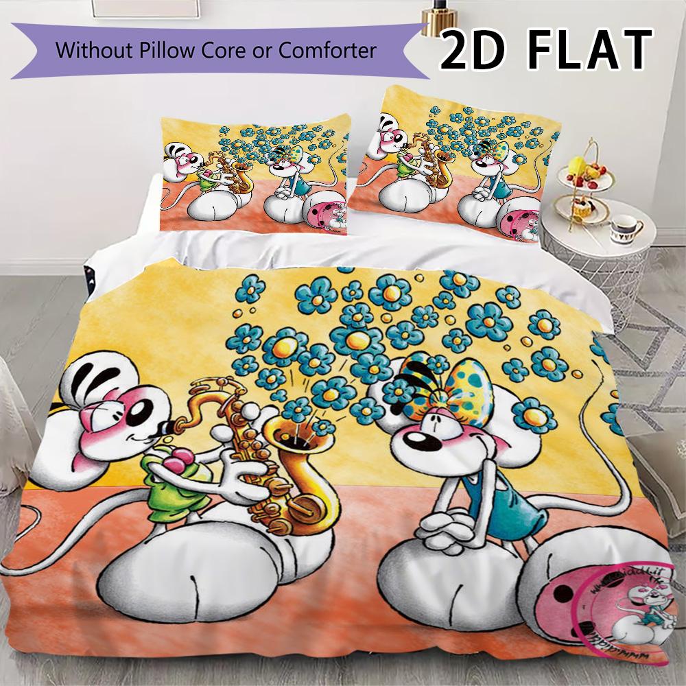 Diddl Pattern Bedding Uilt Set Uilt Cover Pillowcase Home Decoration Birthday Gift (1 * Duvet Cover + 2 * Pillowcase Without Core)