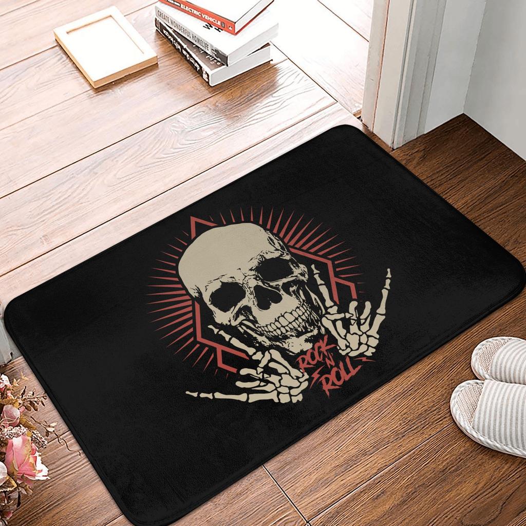 Rockabilly Rock Biker Motorcycle Skull Doormat Mat Anti-Slip  Bath Kitchen Bedroom Rug Carpet 40*60cm