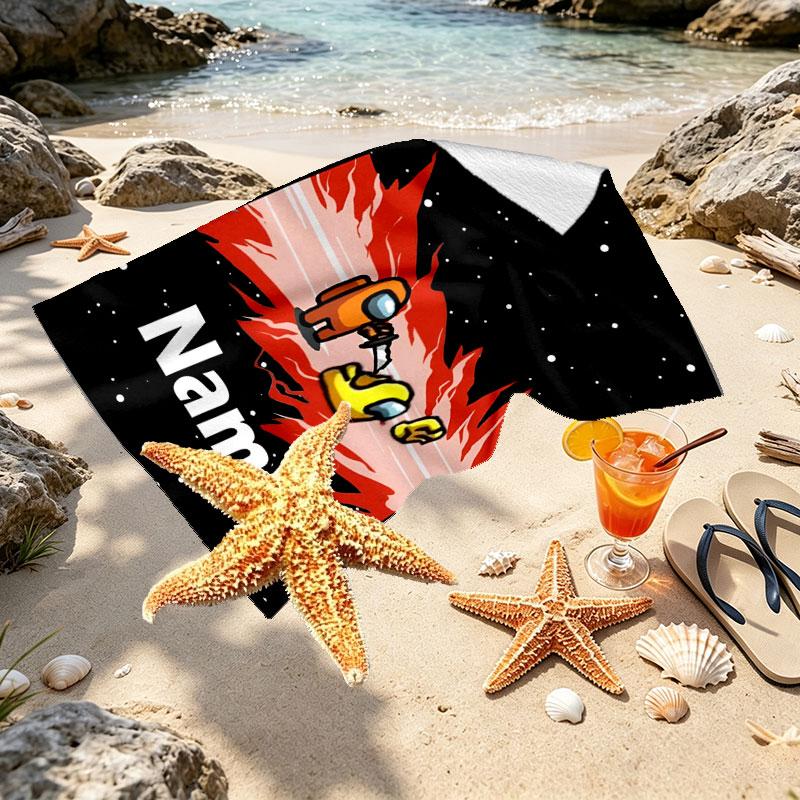 Custom Name Personalized Among Us Print Beach Towel, for Trip Camping Beach Party Home Decor, Birthday Gift for Family & Friends