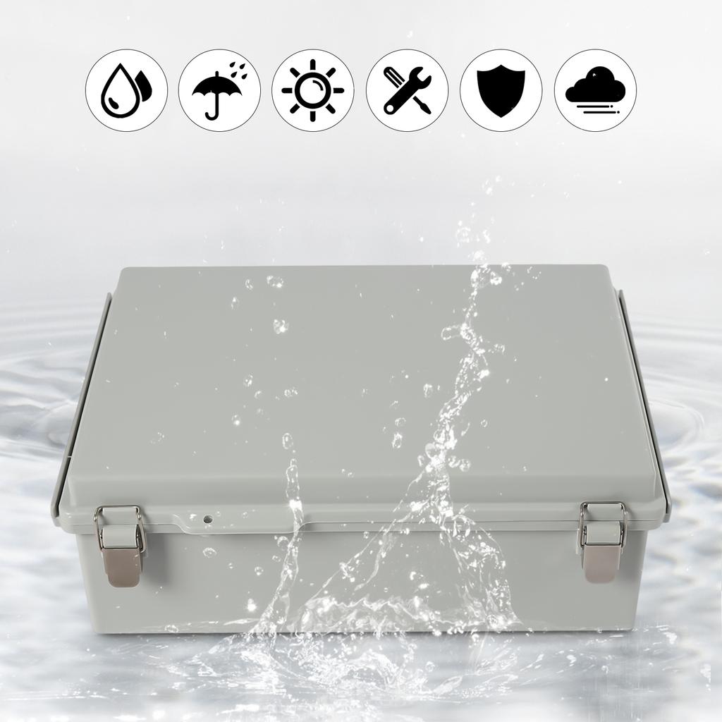15"x11"x5.1 Inch Waterproof Electrical Junction Box, Grey Hinged Cover with Stainless Steel Latch, ABS Plasti Project Enclosure