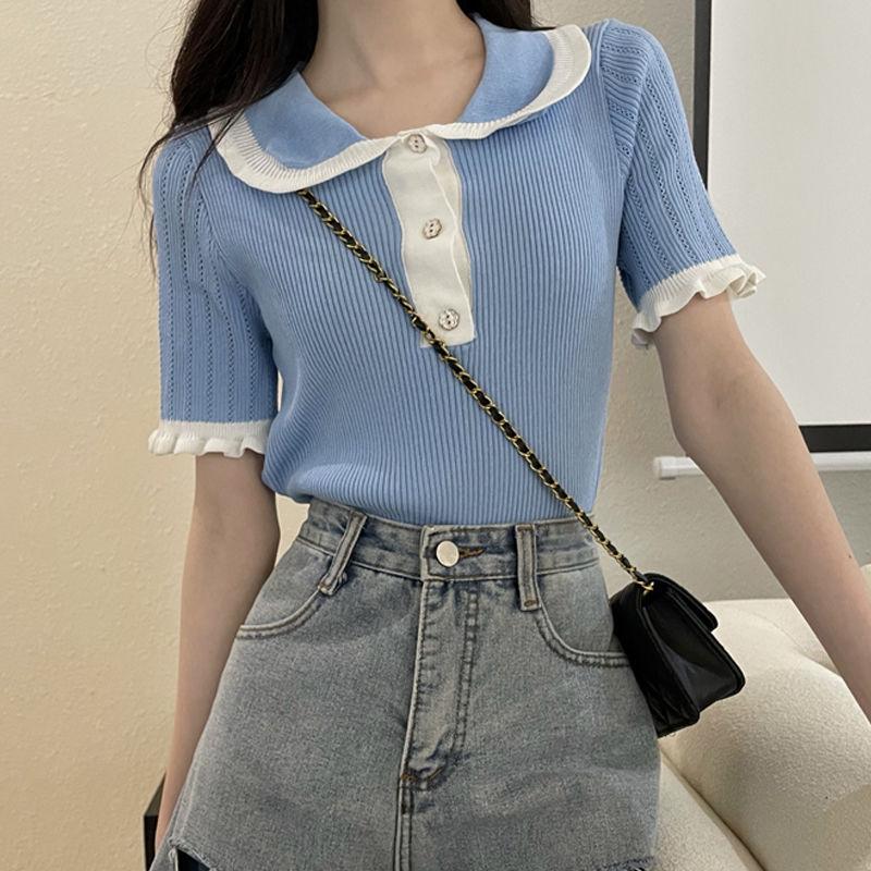 French Style Versatile Knitwear Summer Plus Size Women's Slim Fit Short Sleeved T-shirt