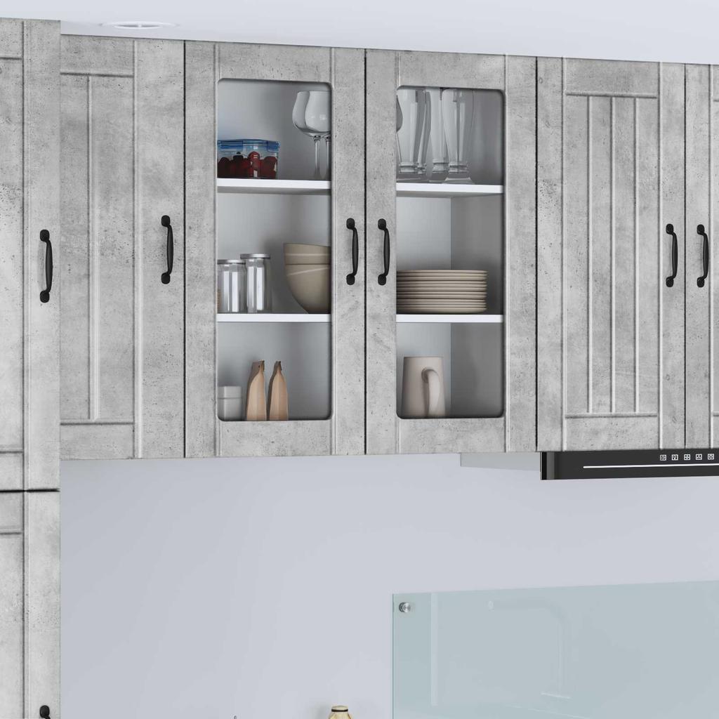 Wall Mounted Glass Cabinet LUCCA Concrete Grey 80 x 31 x 80 cm Particleboard