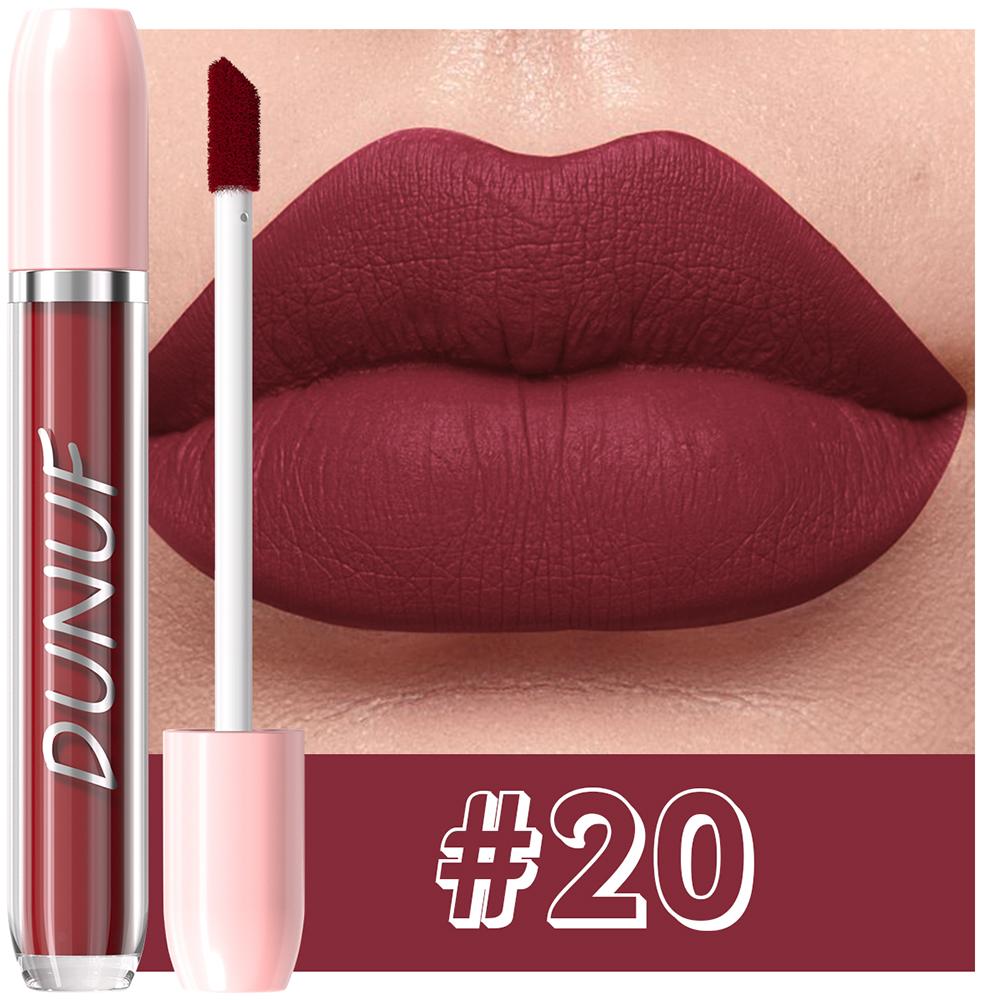 DUNUF Matte Liquid Lipstick Bean Paste Lip Gloss Long Lasting Waterproof Non‑Fading Easy To Apply Sexy Red Lip Glaze