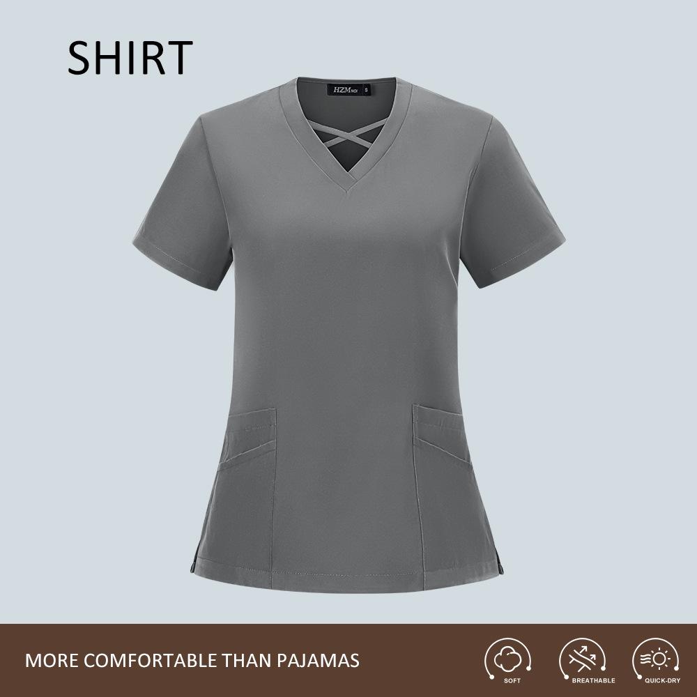 Women's Quick-Dry Surgical Scrub Suit - Elastic Short-Sleeve Workwear for Medical Staff