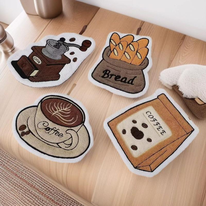 1Pcs Absorbent Hand Cloth Coffee Bread Hand Towel For Kitchen Bathroom Hand Cloth Cartoon Hand Towels Convenient Hanging Towel