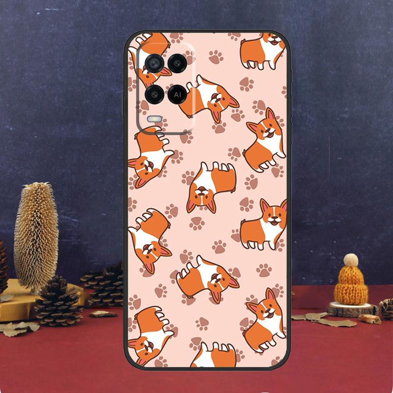 Cartoon Corgi Dog For OPPO A58 A78 A98 A15 A16 A17 A76 A96 A77 A52 A72 A5 A9 A79 A94 A74 A57S A53S A54S Case
