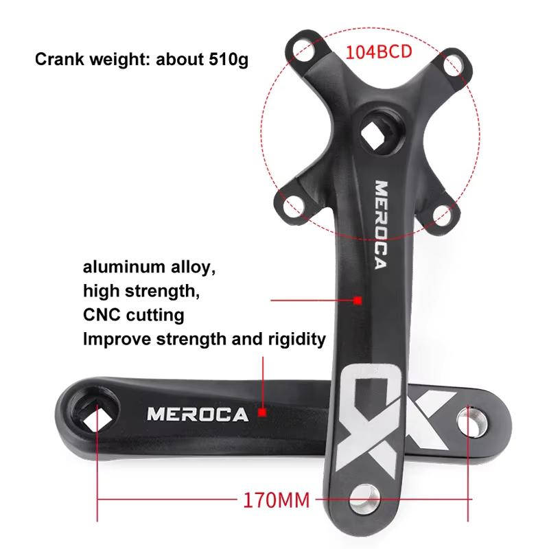 MEROCA Kliky na kolo Převodník 104BCD MTB Kolo Kliky Hliníková Slitina s Klíčem 170mm Černý 32/34/36/38/40/42T