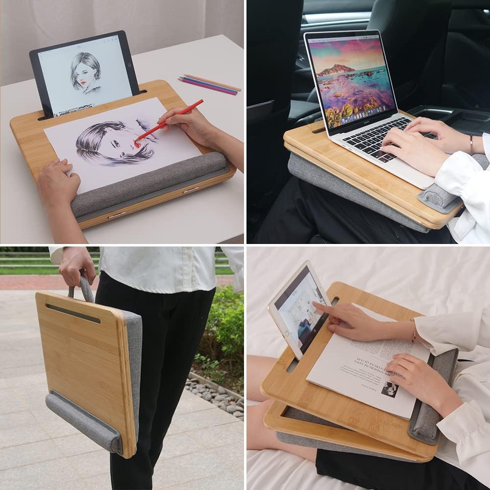 OIWAI Suport reglabil pentru laptop, convenabil de utilizat fără pernă pentru mouse, birou de poală pentru tabletă, convenabil pentru masă din bambus, birou, unghi/înălțime,