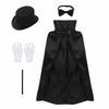 Children's Superhero Costume Set: Black Cape, Magician Hat, Bow Tie, Cane, and Gloves for Role-Playing.
