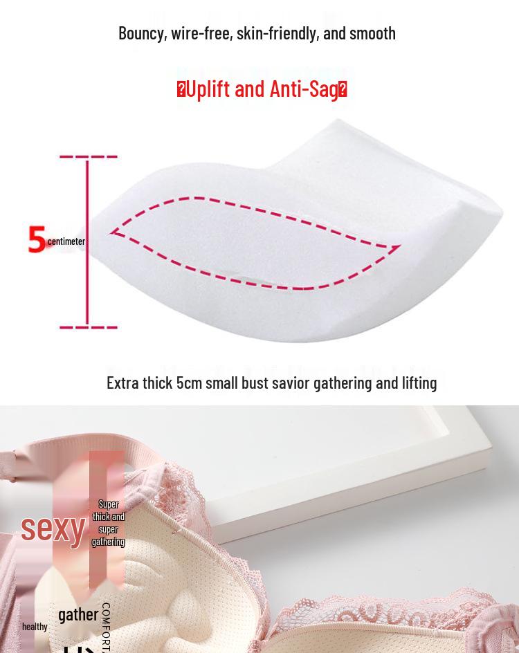 Ultra-Thick 8CM Cup Anti-Sagging Bra for Small Chest - Women's Gathered & Adjustable Design