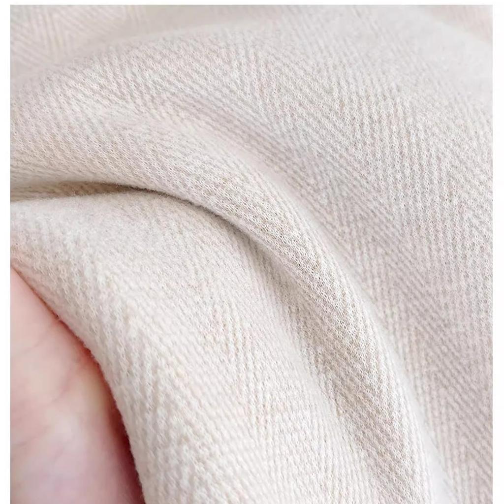 Herringbone Thickened Fleece-Lined Pants for Women Winter New High-Waisted Slim Fit Split Small Size Wool Wide-Leg Pants