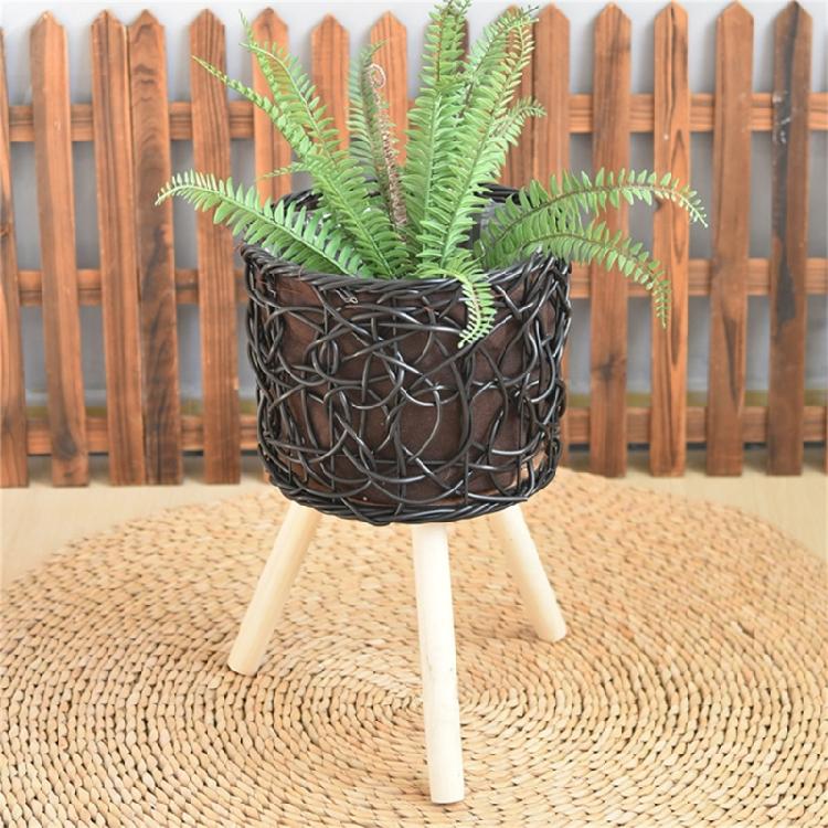 Wood Legs Plant Holder Stool for Home Decoration Stable Floor Planter Basket Woven Balcony Flower Pots Display Shelf