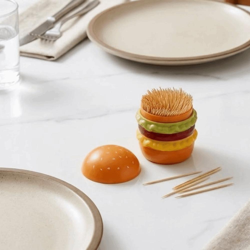 2PCS Dust-proof Hamburger Toothpick Holder Plastic Dental Floss Box Funny Toothpick Jar Bathroom