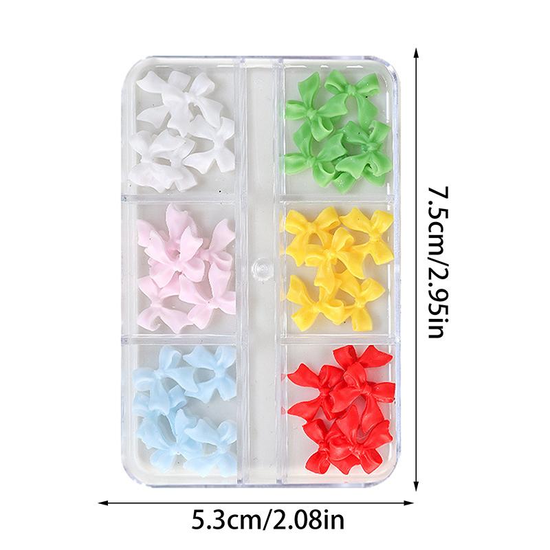 6 Grids Mix Colors Resin Bow Cute 3D Nail Charms Decorations Accessories Bowknot For Nails Art Diy Manicure Tips