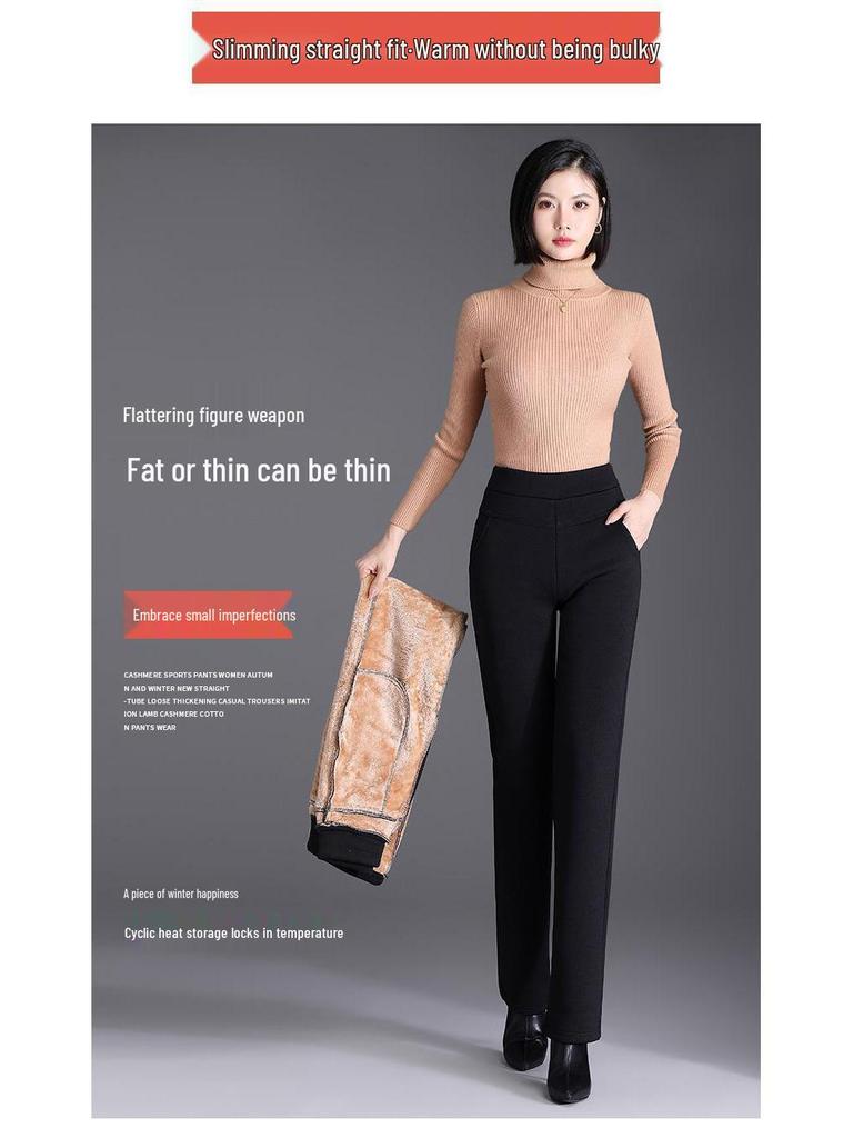 Damen Übergröße Hohe Taille Lammwolle Fleecegefüttert Dicke Hosen für Winter