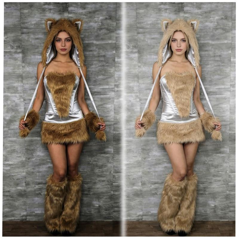Halloween Tier-Cosplay-Kostüme Wolf Bär Leopard Katze Fuchs Tiger Pelzige Outfits Rollenspiel