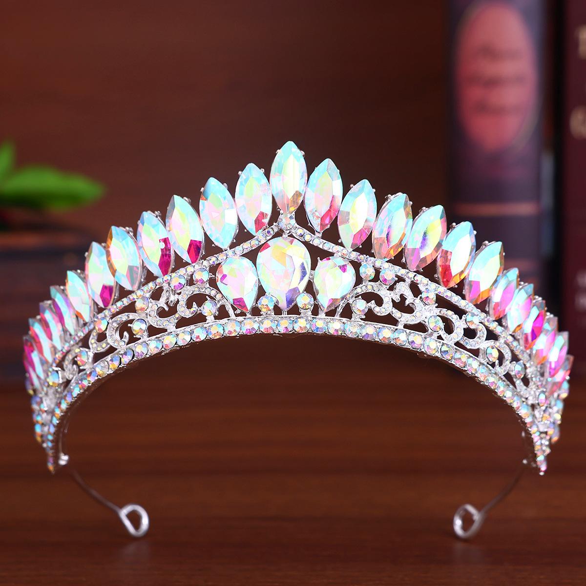 DIEZI 5 Colors Elegant AB Crystal Tiara Crown Women Girls Wedding Birthday Party Baroque Luxury Rhinestone Crown Hair Jewelry