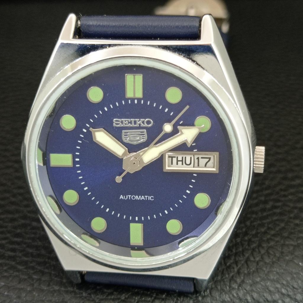 VINTAGE REFURBISHED SEIKO 5 AUTOMATIC 6309A JAPAN MENS BLUE DIAL WATCH a444461-1
