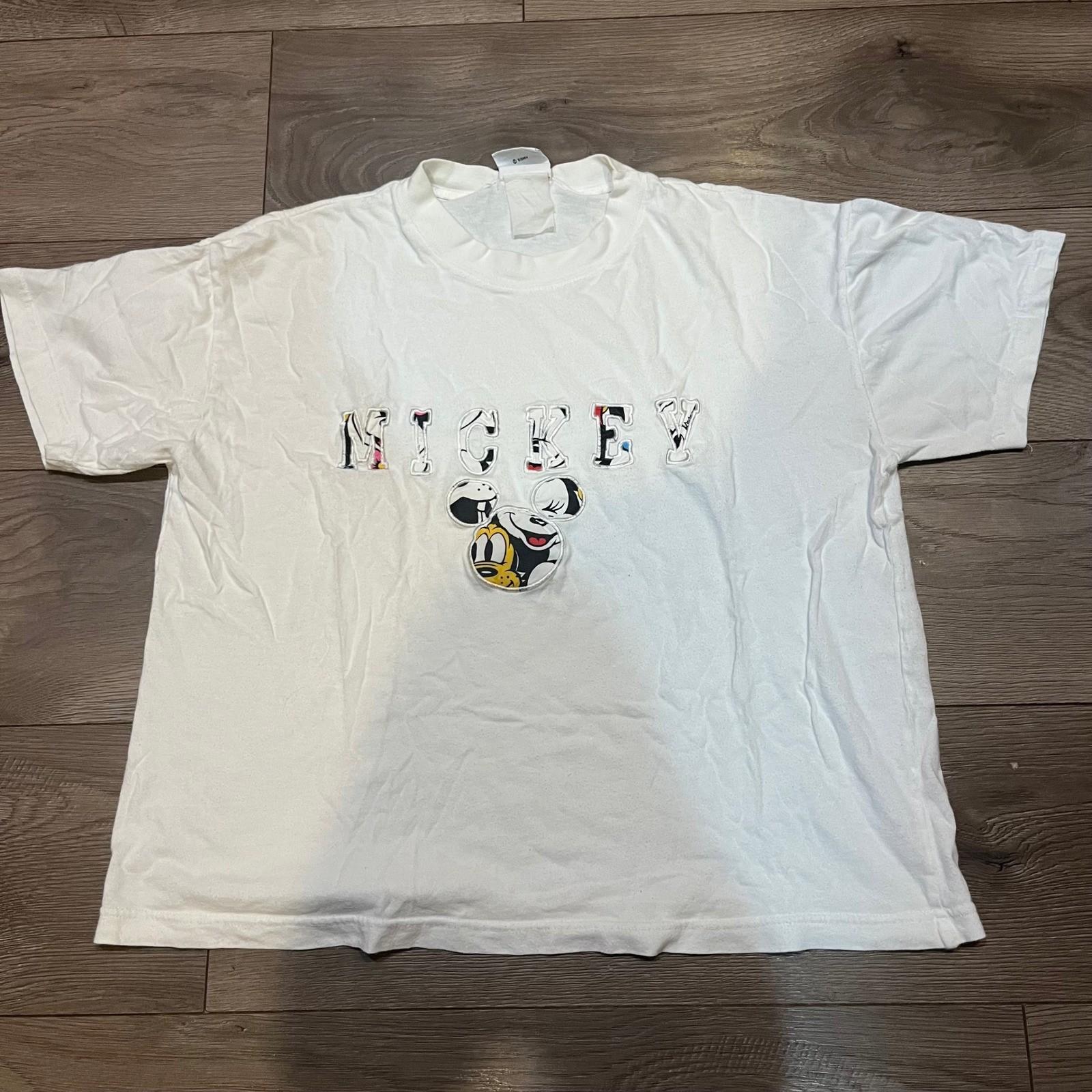 Vintage Mickey & Co Shirt Women L White Mickey Mouse Spellout Graphic Tee L