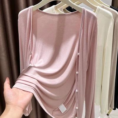 Châle d'été pour femme Vêtements de protection solaire assortis Printemps Automne Débardeurs Cardigans col en V Vestes fines