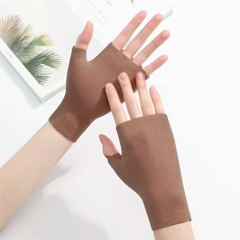 Autumn and Winter Warm Writing German Velvet Self-heating Fashion Autumn and Winter Half-finger Gloves Student Version Gloves Warm and Cold-proof