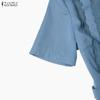 ZANZEA Women Casual V-Neck Solid Color Short Sleeve Pleated Dress