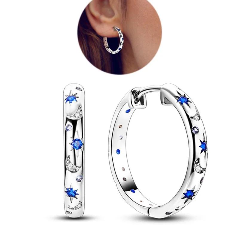 925 Sterling Silver Love Feather Moon Star Heart Earrings Fit Original Charms Hoop for Women Girls Stud Earring Jewelry Gifts