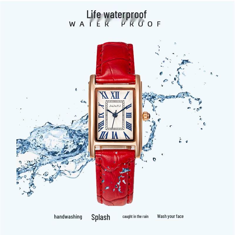 Retro Roman Numerals Quartz Women's Watch with Bamboo Link Leather Strap