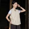 Johnature Women Chinese Style Belt Vests Coats V-Neck Solid Color Cloths Autumn Loose Vintage Vests