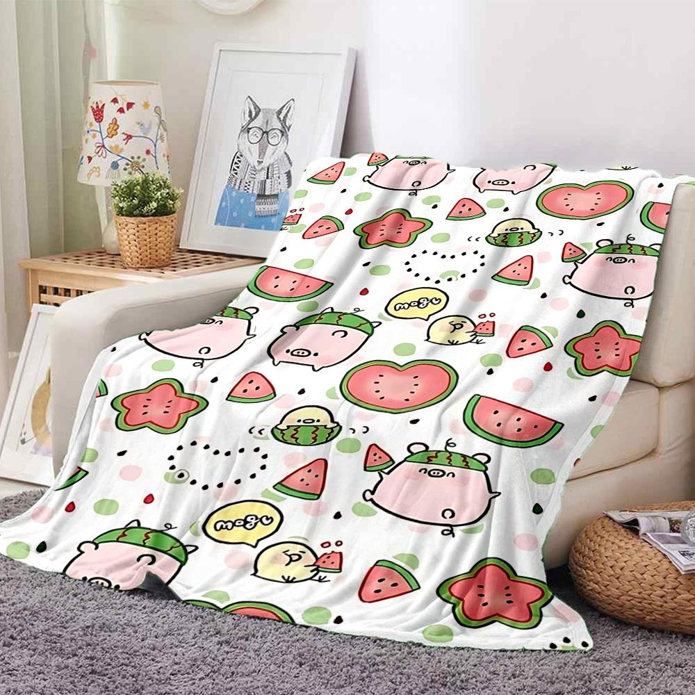 1pc Watermelon Pigs Lightweight Flannel Blanket, Comfortable and Warm Blanket, for Office and Camping Sofa Bed019