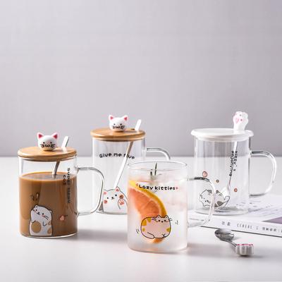 High Borosilicate Glass High Value Creative Cartoon With Lid Spoon Household Transparent Water Cup Coffee Cup