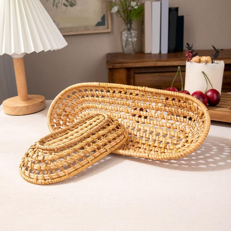 Multipurpose Rattan Basket for Fruit Storage Serving Plate Desktop Storage Tray Home and Office Organization Supplies