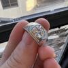 Mens Adjustable Open Ring With 2ct Simulated Moissanite White Gold Plated Geometric Design Business Casual Wear