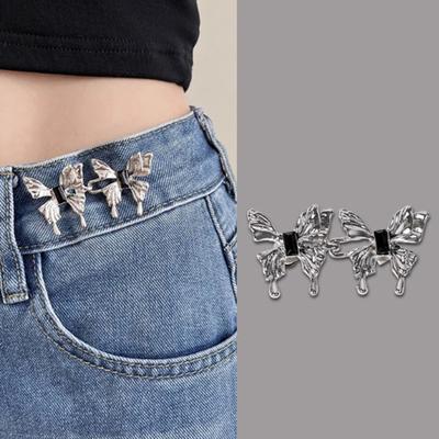 1 Pair Pant Waist Tighteners, Metal Butterfly Star Decorative Jeans Button Pins, Adjustable No-Sew Pants Clips for Loose Jeans, Pants, Skirts, Sleeves