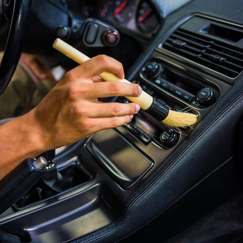 Boars Hair Detailing Brush Gentle Scratch Free Cleaning For Wheel, Grilles,Emblems,And Interior Surfaces,Versatile Multi