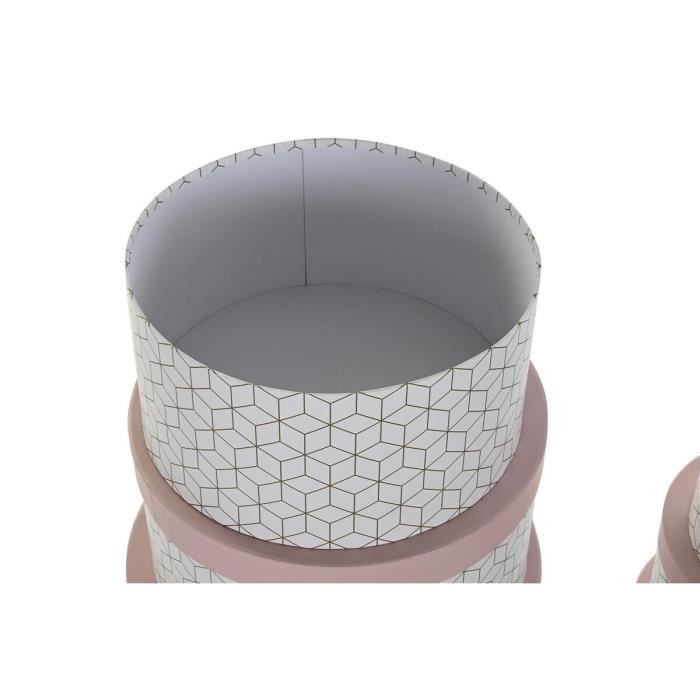 Jeu de boîtes de rangement empilables rond rose carton