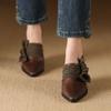 Fashion NEW Summer Women Mules Genuine Leather Shoes for Women Cover Toe Wedges Slippers Bow Knot Pointed Toe Black Women Sandals