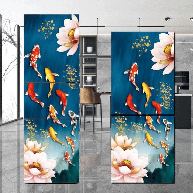 

Скандинавський соняшник Наклейка на холодильник Повна плівка Кухонний посуд Самоклеючий водонепроникний подвійний дверний морозильник Шафа Декор Художня фреска 60x150cm(1 pcs)