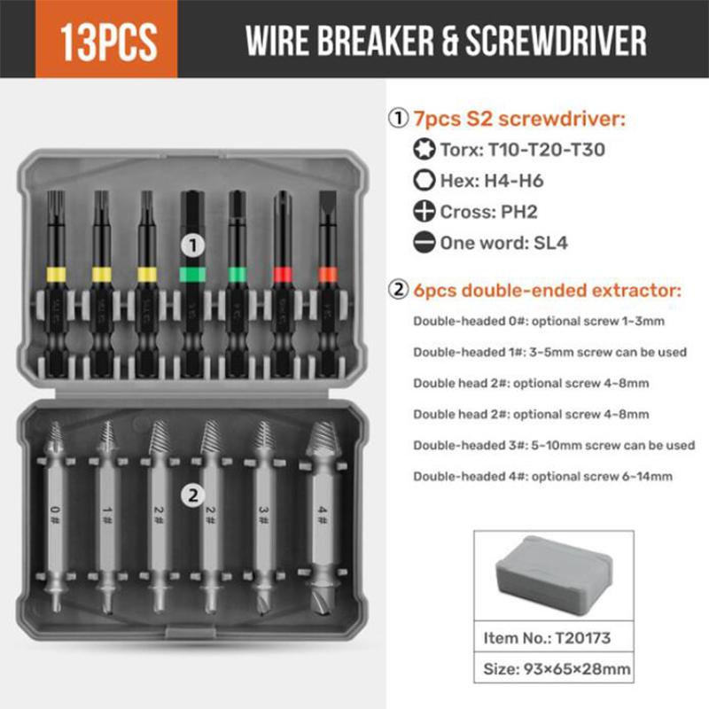 

Набор из 13 шт. экстракторов сломанных винтов, набор сверл, мини-инструмент для удаления поврежденных болтов для сорванных, сломанных и заржавевших винтов