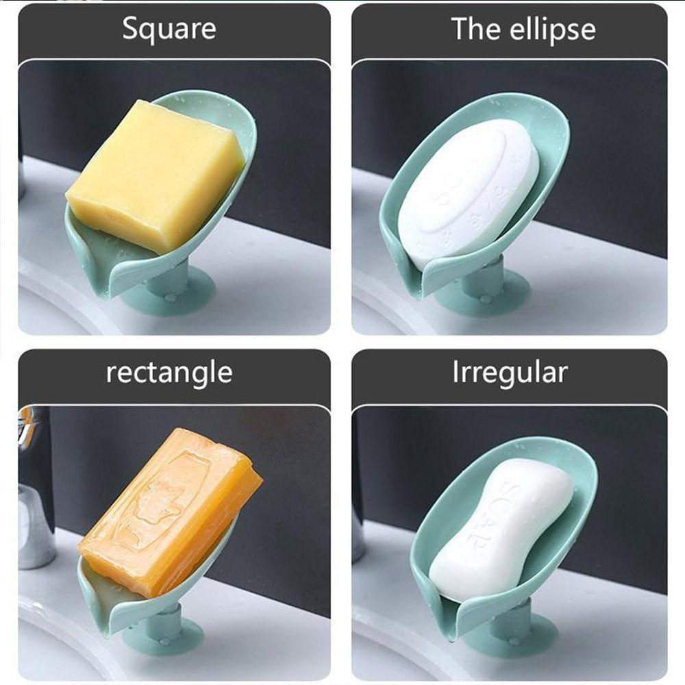 Leaf Shape Box Soap Holder Container Soap Bath Accessories Suction Cup Dish With Water Drain For Bathroom Container  Soap Holder