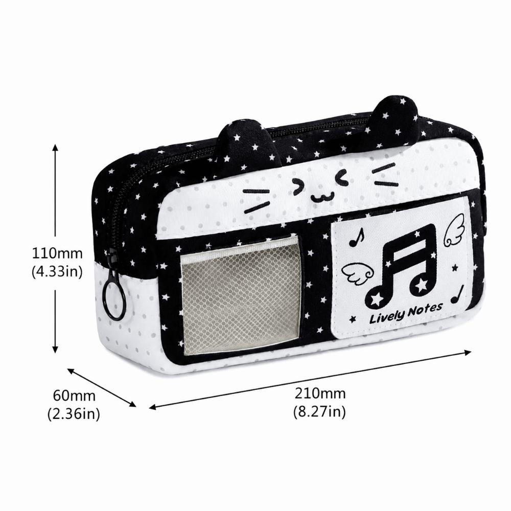 Music Note Star Print Pen Bag Cat Ear Design Stationery Bag Portable Pencil Case  Stationery Gift