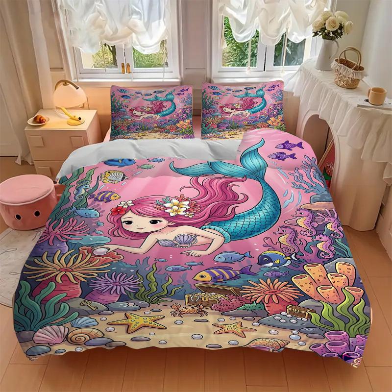 Mermaid Underwater Adventure Print 3Pcs Bedding Setduvet Cover With 2 Bedropillowcase Home Birthday Gift