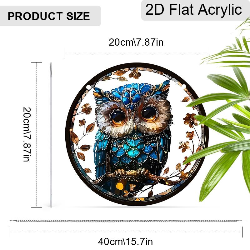 Acrylic Blue Owl Christmas Suncatcher Stained Glass Effect Window Hanging Ornament Owl Lover Holiday Gifts