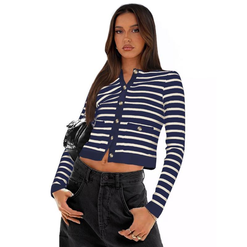 Damen Herbst und Winter Bequemes Lässiges Langarm Gestreiftes Pendler-Oberteil