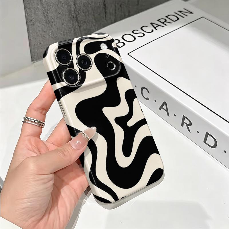 Fluid Monochrome Black Cream Abstract Swirl Graphic Film Aesthetic Protective Shockproof Bumper Phone Case Cover For iPhone 14 15 16 Pro Max Plus